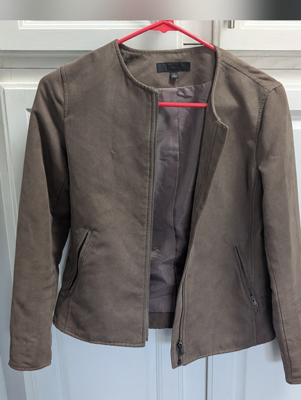 Uniqlo Women's Taupe Zip-Front Faux Suede Jacket